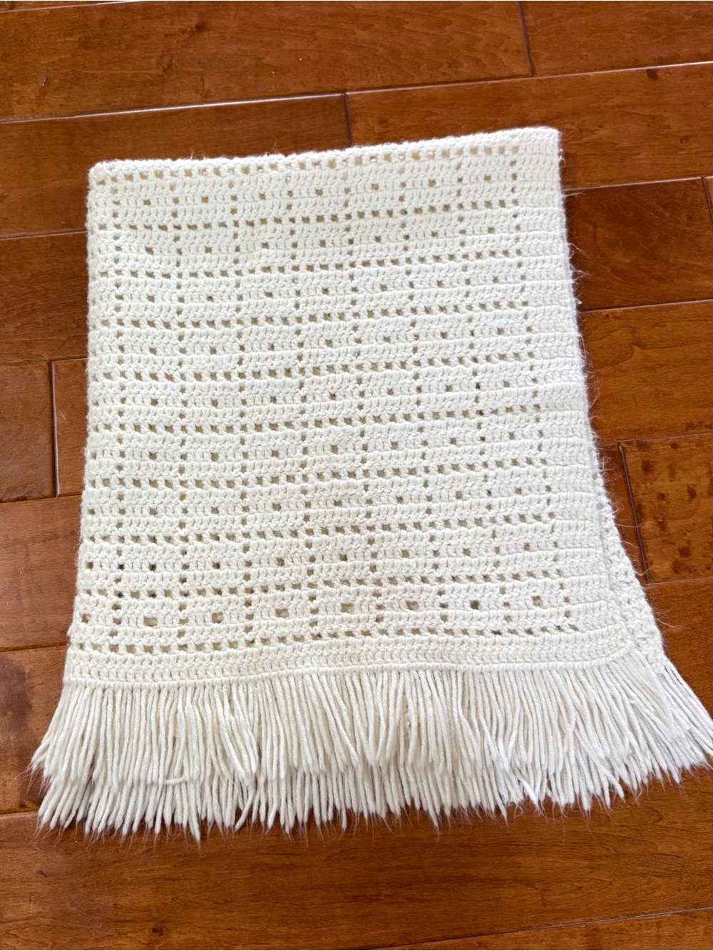 Cream Crocheted Fringe Baby Blanket Blanket